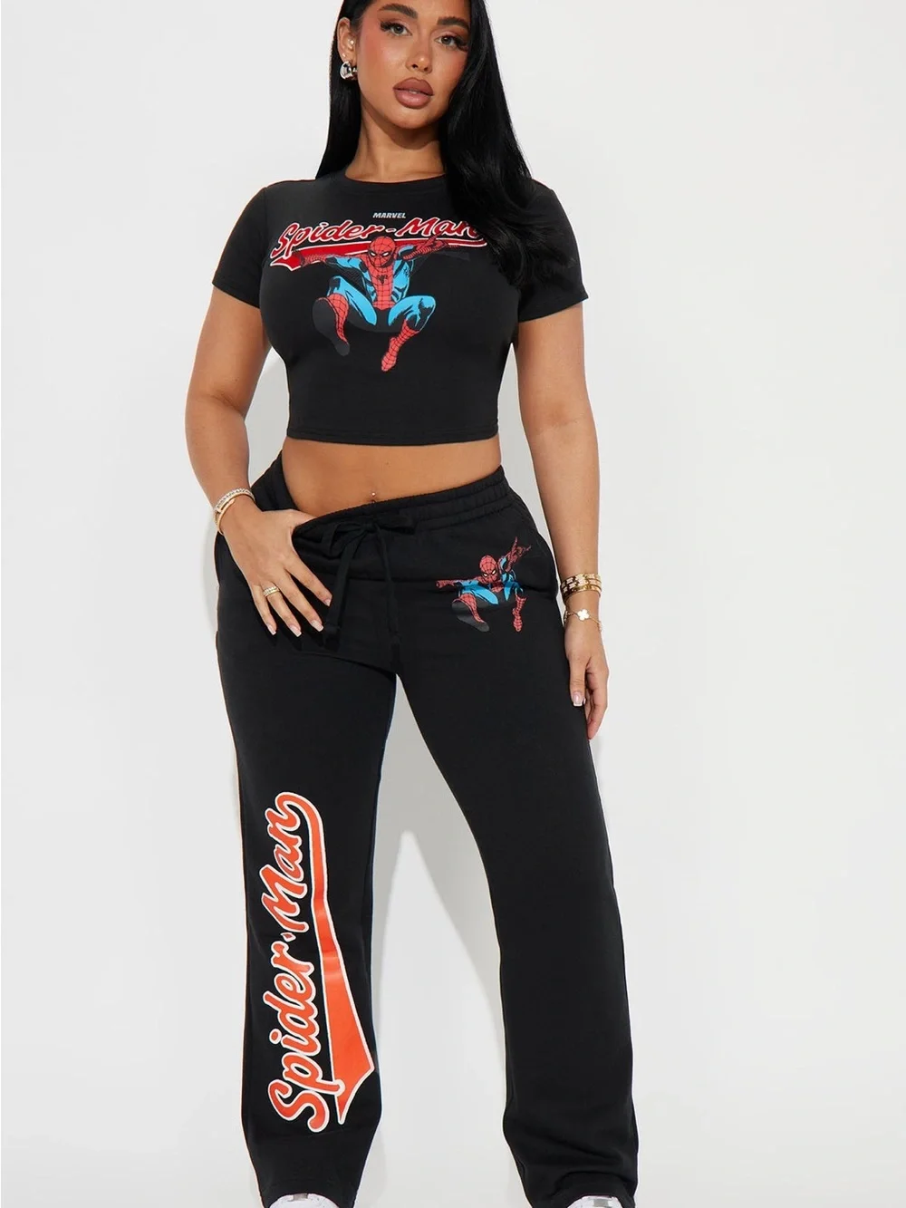 Marvel Black Spider-Man Graphic Crop Top with Red & Blue Print